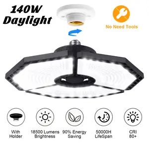 KERNOWO LED Garage Lights, 6000K Deformable LED Shop Ceiling Lights with 3 Adjustable Panels, E26 / E27 Garage Lighting for Landscape Basement Workshop Warehouse Lighting, Perfect Valentine's Day Gift