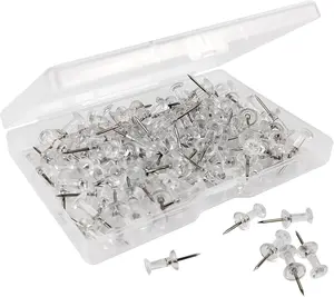 100-Pack Extra-Long Large Clear Push Pins, Transparent Plastic Steel-Point Thumb Tacks for Cork Board, Office Stationery Fasteners Portable Pocket Digital Microscope