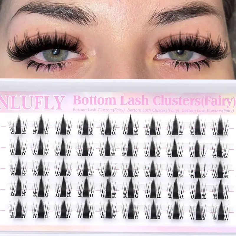 Zanlufly Separated False Eyelash Set - Cosmetic Eyelash Extension, C Curl 0.05 mm Dense Plastic Soft Cluster Lashes, 8mm Bottom Lash Clusters, Doll-Like Fairy Invisible Band, Thin Option for Adults' At-Home Natural Glam Makeup