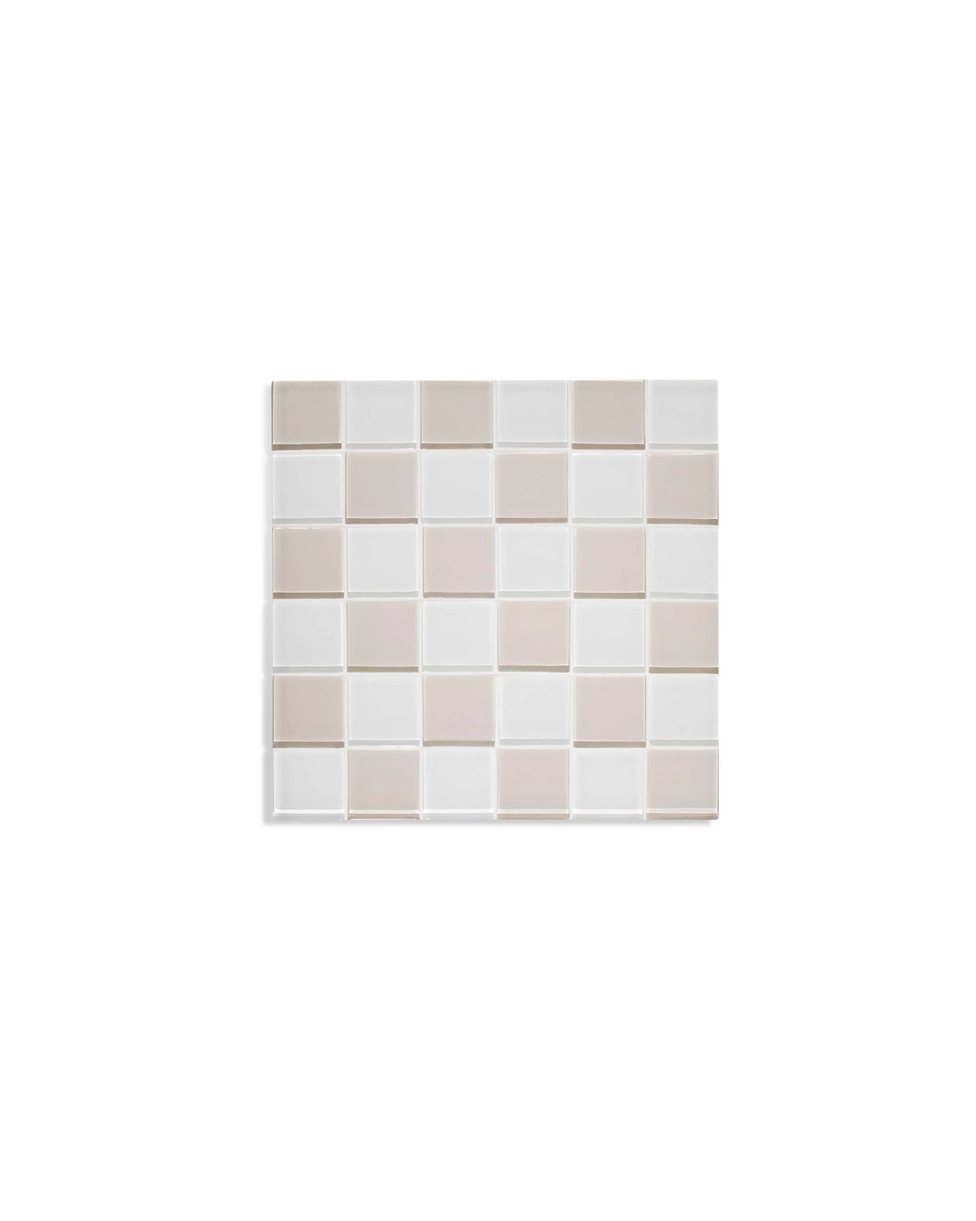 Glass Tile Tray – Beige & White Checkered | Handmade Trinket Tray