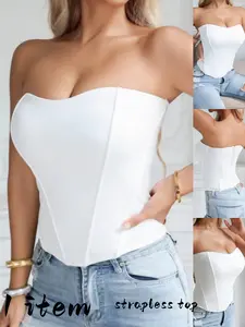 Women's Fish Bone Shaping Wrap Chest Camisole, Sexy Slim Fit High Waist Bustier Bandeau Chic Shapewear Top, European & American Fashion, Underwear