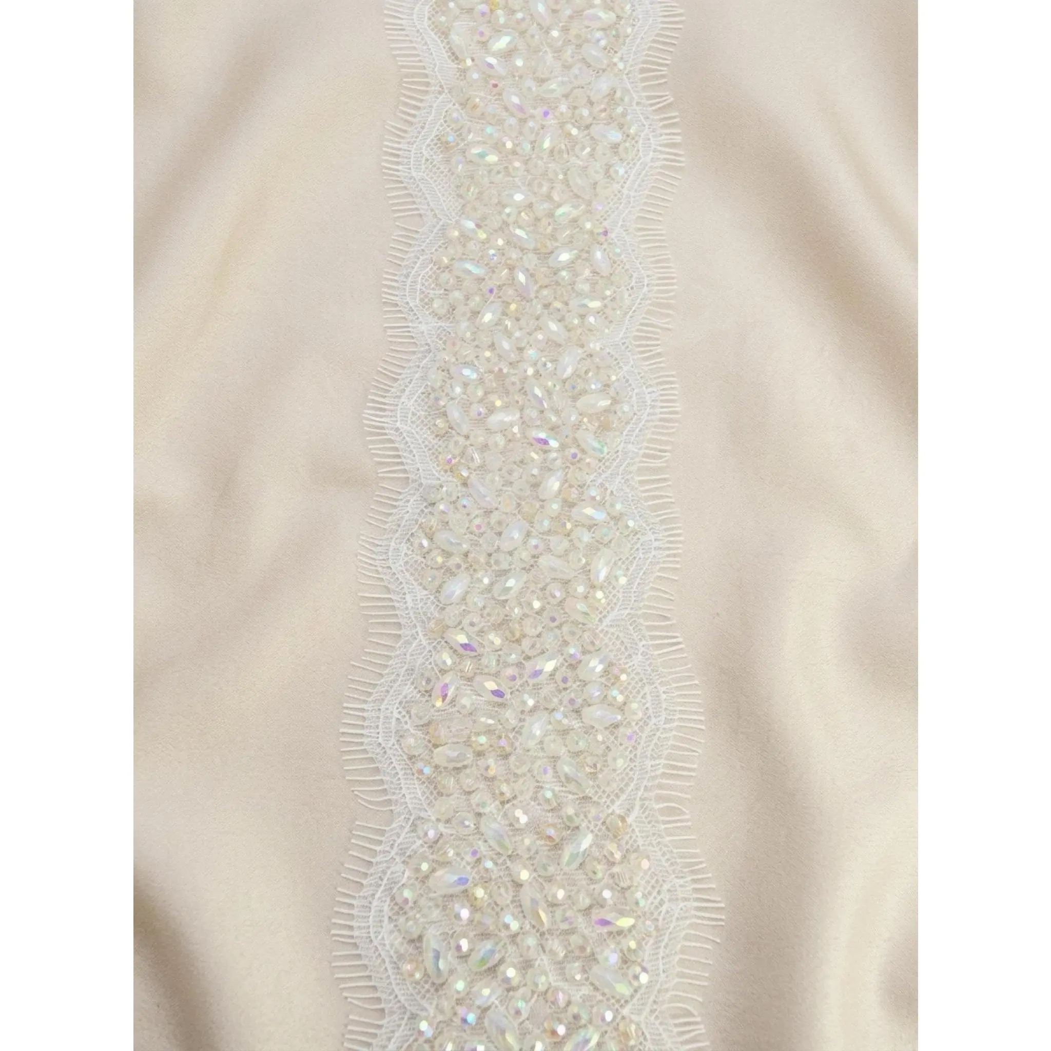 Bridal Beaded Lace Trim, Faceted Oval and Barrel Crystal Trim by the Yard, Rhinestone Wedding Dress Trim, Couture Applique - Made in USA