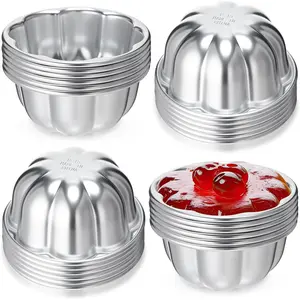 24 Pack Pudding Cup Pans Mini Fluted Cake Small Jelly Pans Aluminum Alloy Reusable Cake Tartlets for Baking Egg Tart Flan Cupcake Bread Muffin Brownie Pudding, Non-sticky(R-15)