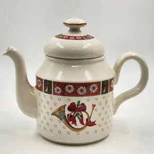 Charlton Hall Classic Traditions Christmas Teapot Ceramic 50 oz Holiday Design