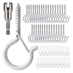 25/40pcs Q-Type Hooks, Screw Christmas Light Hangers for Outdoor String Lights, Easy-To-Release Eyelet Hooks with Safety Clip, Versatile Indoor/outdoor Use