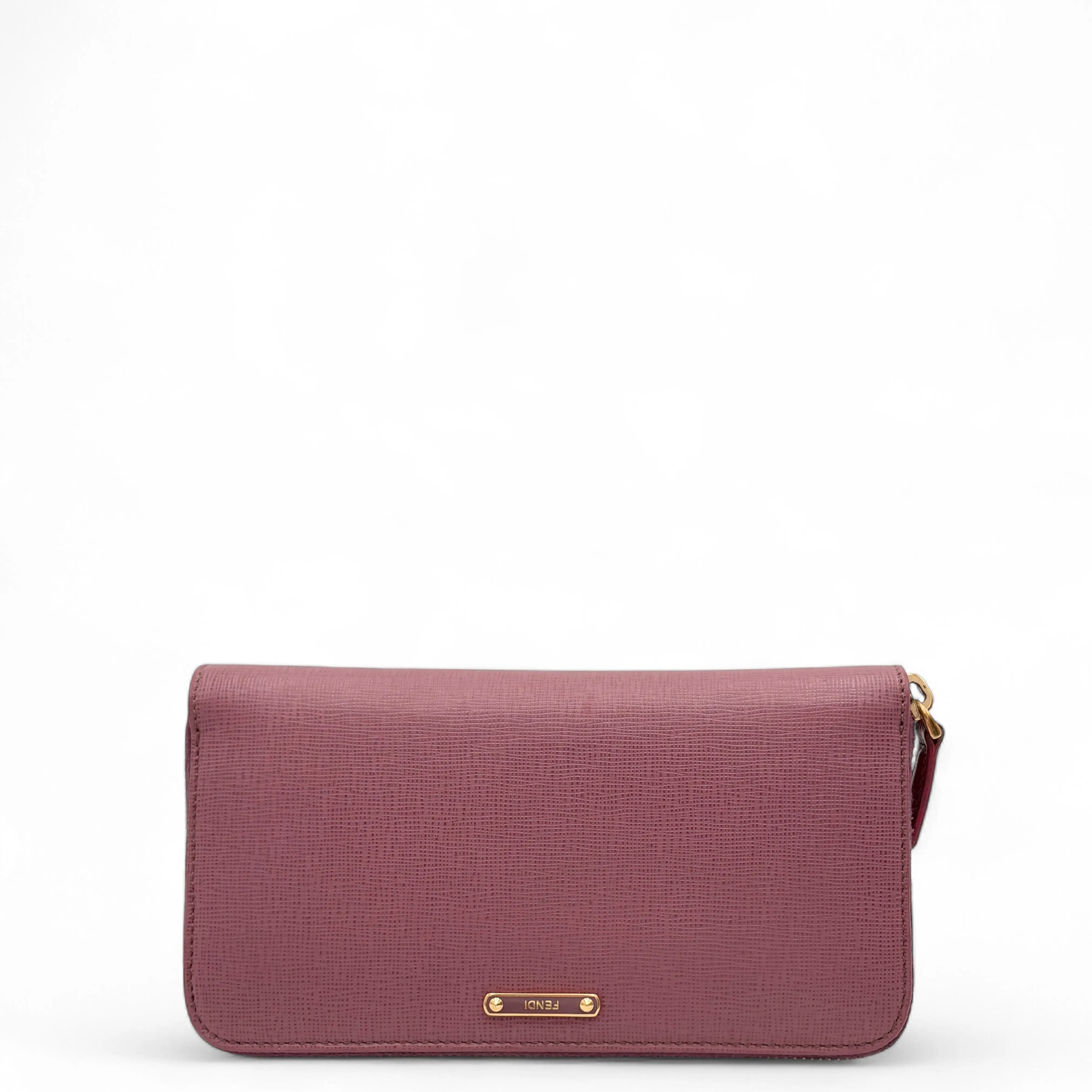 Pre-owned FENDI Leather Small Leather Goods Continental Wallet Saffiano Dark Pink (0425m4)