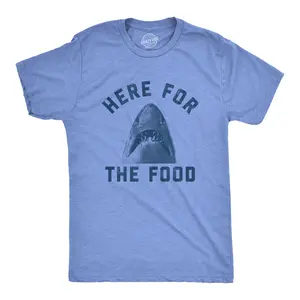 Mens Here for The Food T Shirt Funny Shark Novelty Great White Graphic Tee Mens Funny T Shirts Cool Vintage Fashion T-Shirt Gift Classic Menswear Shark Apparel for Men Funny Food Short Sleeve Novelty Tees for Light Blue