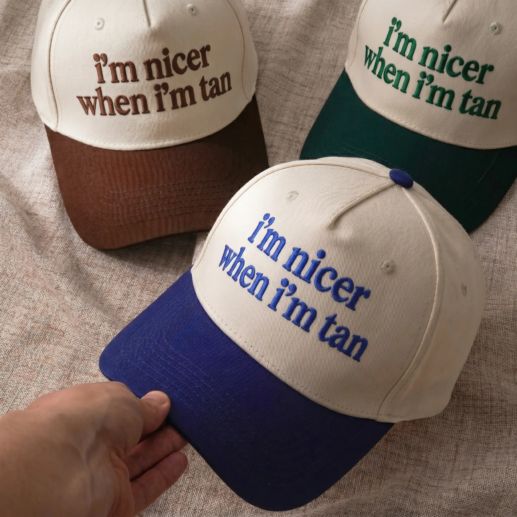 I’m Nicer When I’m Tan Embroidered Trucker Hat for Women, Funny Two Tone Snapback Cap, Trendy Vintage Baseball Hat, Summer Beach Vacation Cap, Cute Tanning Pool Day Hat, Gift For Her