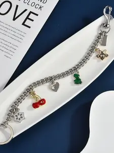 Y2K Sweet Cool Style Multi-Pendant Bag Chain, Cherry/star/moon/petal/snowflake/mushroom/dinosaur/heart Pendants, Silver/, Elegant Accessory