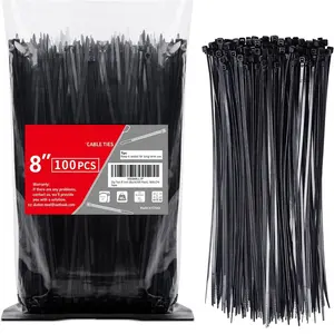 Zip Ties 8 inch (100 Pack), 40lbs Tensile Strength, Black Cable Ties, Wire Ties for indoor and outdoor use
