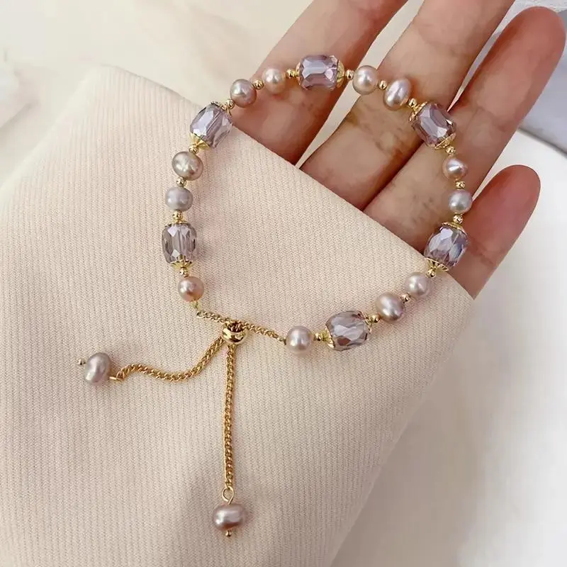 Exquisite Bracelet with Pearls and Crystals, Hand-Assembled with Gold-Toned Accents, Adjustable Fit, Elegant Gift for Women, Pearl Beaded Bracelet, Crystal Bracelets, Any Event