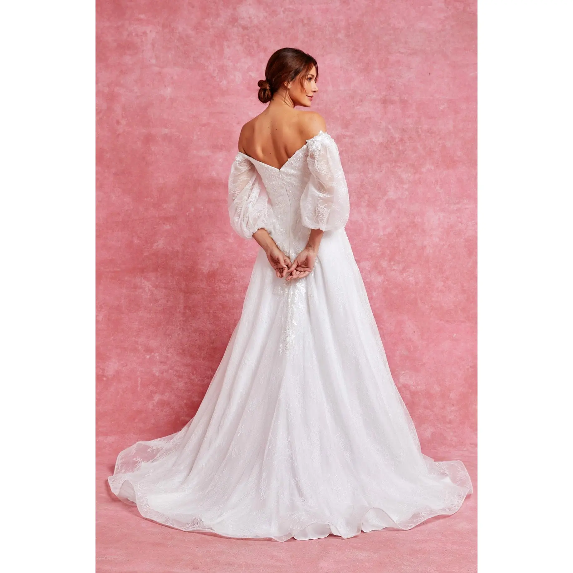 Off Shoulder Puff Sleeves A Line Wedding Dress