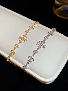 Adjustable Zircon Cross Bracelet for Women, Elegant Flower Design Jewelry Gift Idea for Special Occasions, Ideal Present for Her