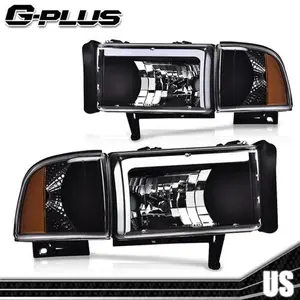 G-PLUS Headlights for 1994-2002 Dodge Ram 1500 2500 3500 LED DRL Clear Corner Black Headlights