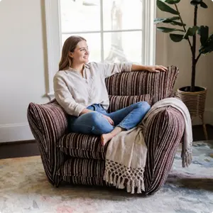 Oversized Chenille Accent Chair with Lumbar Pillow, Brown Stripe, Wide Armrests, Deep Seat, 7 Inch High-Density Foam, 350 lbs Capacity，Lazy Cloud Comfort Chair | 72-hour relaxation and rebound,