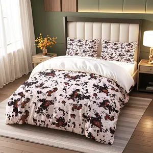 American Western Style Cow Print Duvet Cover Set, Includes 1 or 2 Pillowcases, Breathable Fabric, Perfect for Cream and Western Rooms