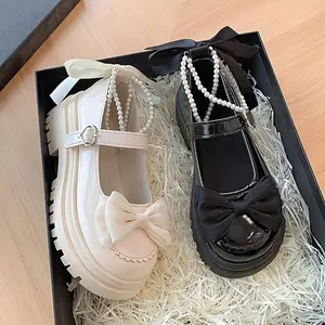 mary janes Elegant Women's Mary Jane Flats with Bow Detail - Versatile & Lightweight, Faux Cover, Round Toe, Ankle Strap Closure - Available in White & Black