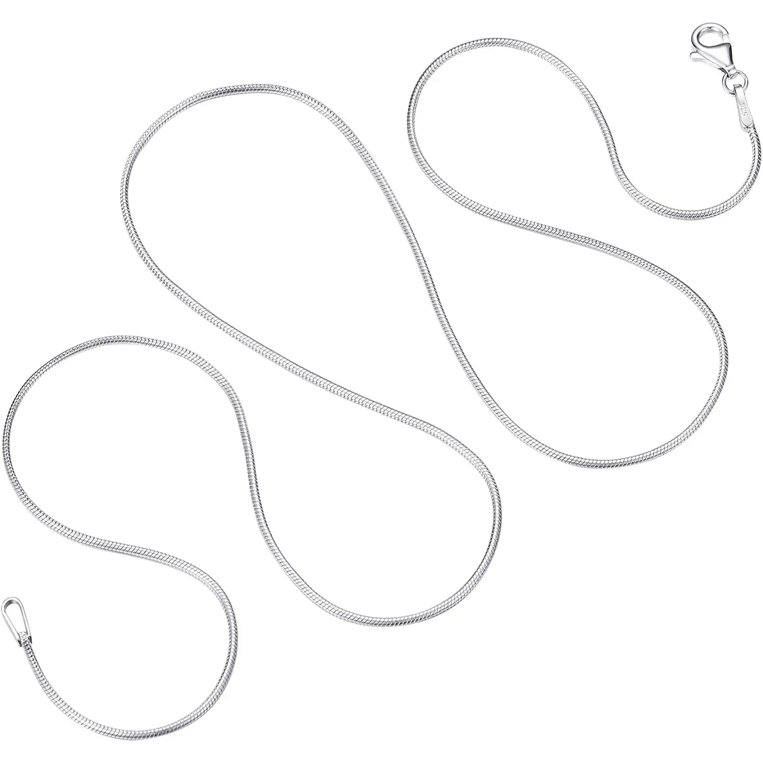 MILACOLATO 925 Sterling Silver Chain Necklace for Women Men 1MM 1.5MM Solid Round Snake Chain Necklace Rhodium Plated Durable Italian Silver Necklace Chain Jewelry - Lobster Clasp - 16"-24", Unisex