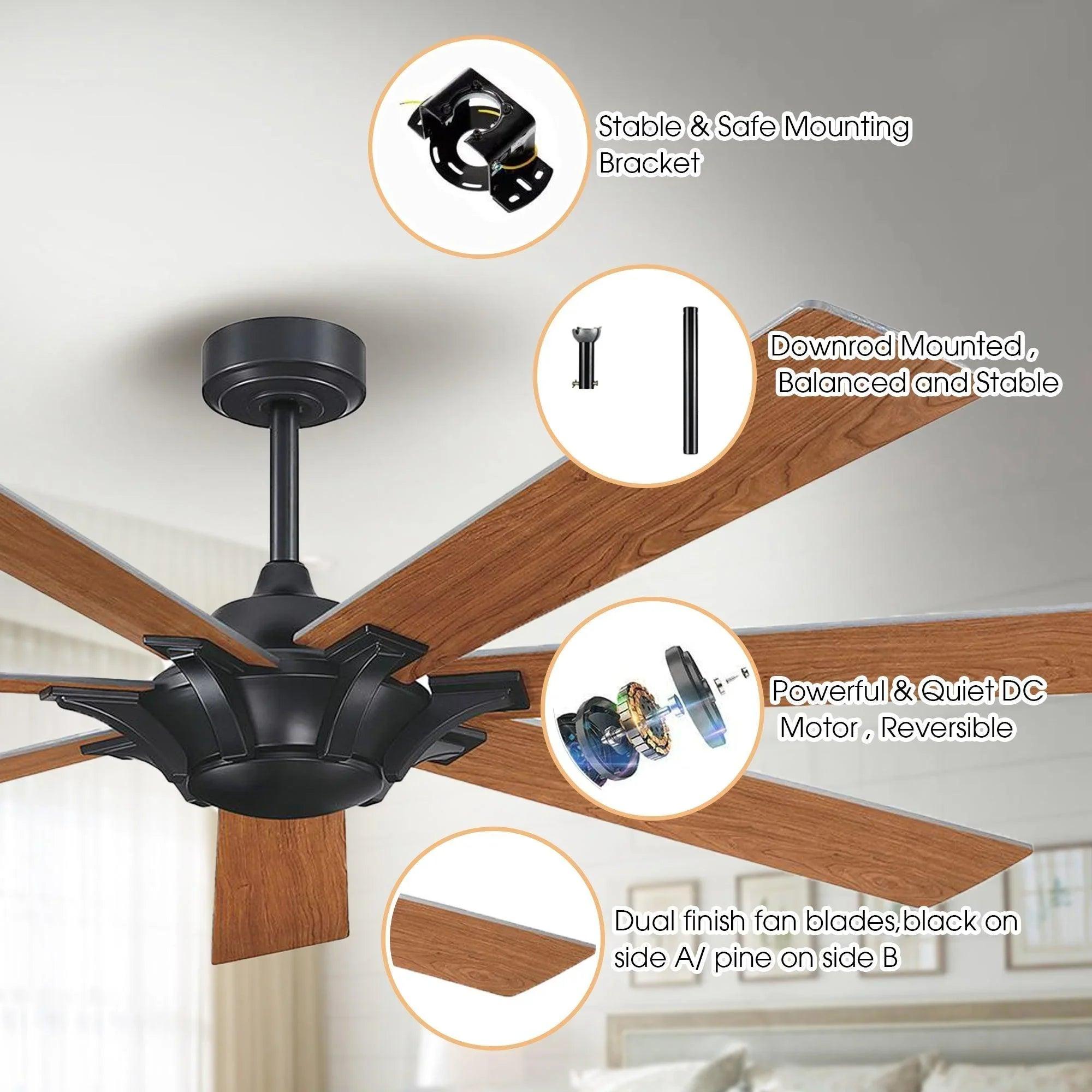 72 Inch 7-Blade Modern Rustic Ceiling Fan | Farmhouse Style