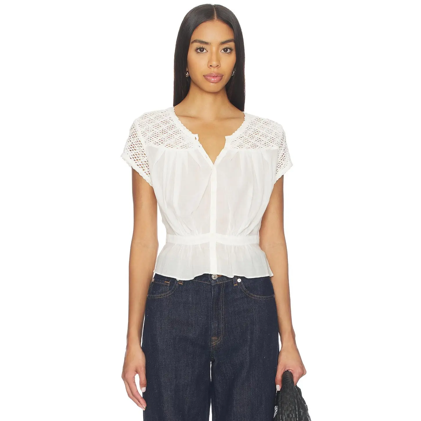 Free People Glimmer Embroidered Top in Clean Ivory