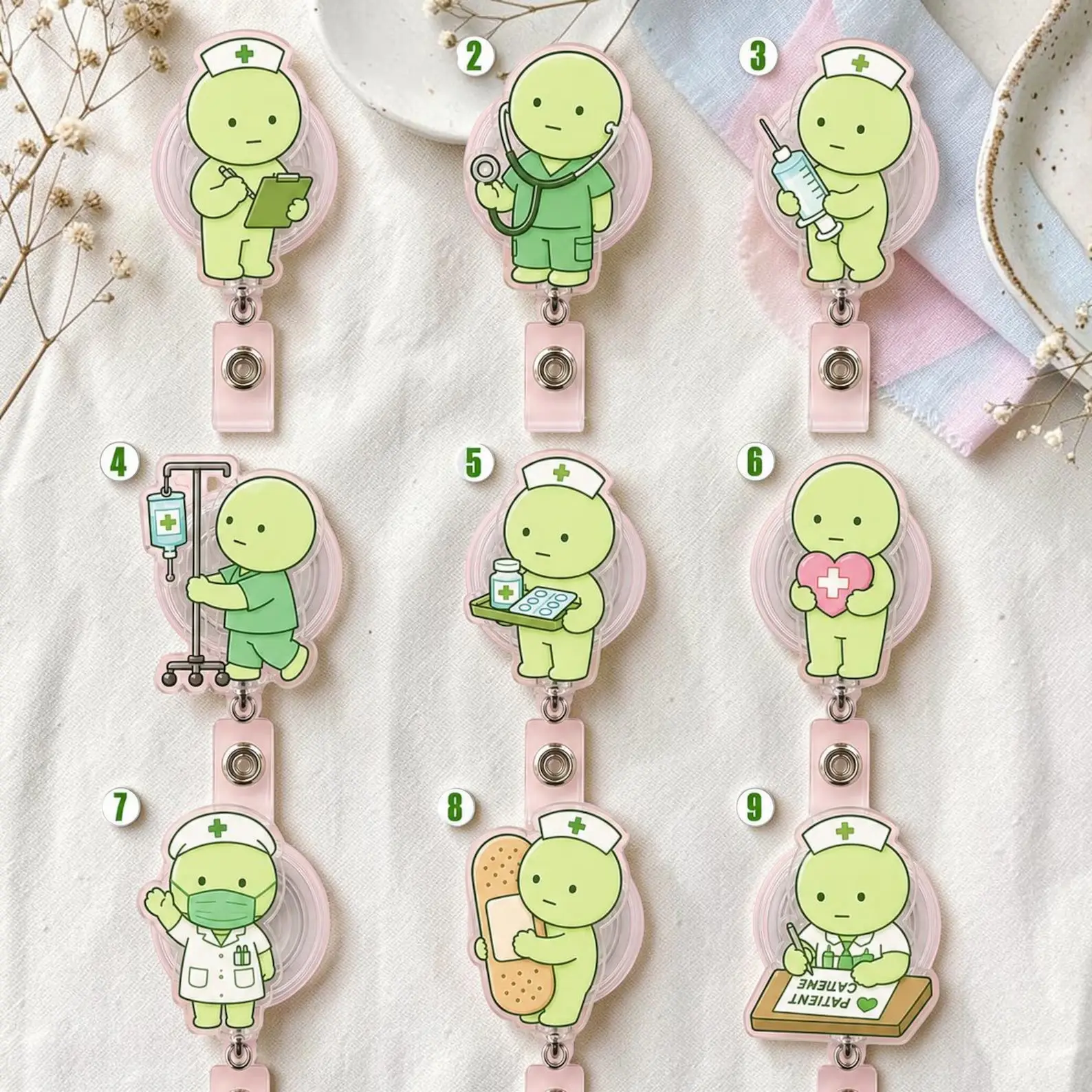 Kawaii Green Guy Nurse Badge Reel, Green Guy Matcha Badge Reel ID Holder, Green Guy Nurse Gift, ICU RN Er Nurse Badge Reel stephanie