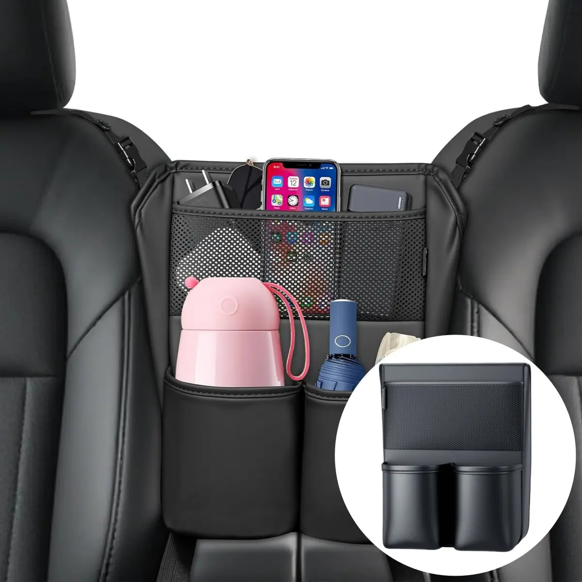Foldable Waterproof Car Trash Can - Cars Accessories, Between-Seat Hanging Cup Holder, Storage Pocket, Back Seat Tissue Box Organizer