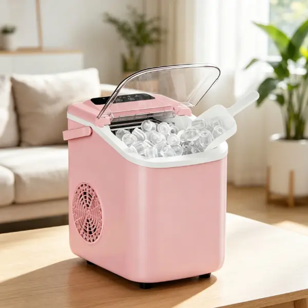 Compact Countertop Ice Machine with Handle, Portable Bullet Ice Maker – 9 Cubes in 6-8 Mins, 26lbs/24Hrs, Auto-Cleaning, Quiet Operation, Includes Basket & Scoop for Home, RV, Ice Machine Countertop