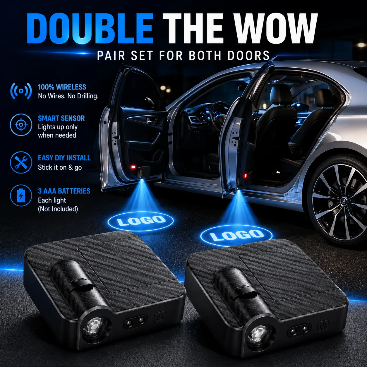 Wireless Car Door Projector Light 2-Pack – LED Logo Welcome Puddle Lights, Auto Sensor, No Wiring Needed lig ths