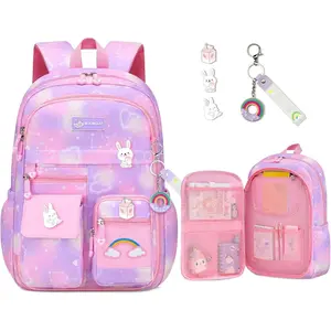 Kids Backpacks for Girls - Cute Girls Backpack for Elementary Middle School Students,18" High Capacity School Book Bag with Multiple Pockets and Extra Accessories back to shcool and Travel Pink Winter Casual