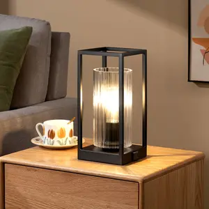 EDISHINE Touch-Control Modern Table Lamp with Dual USB Ports & Clear Glass Shade
