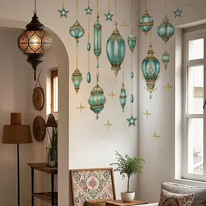 A set of 2 pieces (30*90cm*2pcs) hand-painted Middle Eastern style Arabic star wall stickers for living room, bedroom and home background decoration M19014-NC