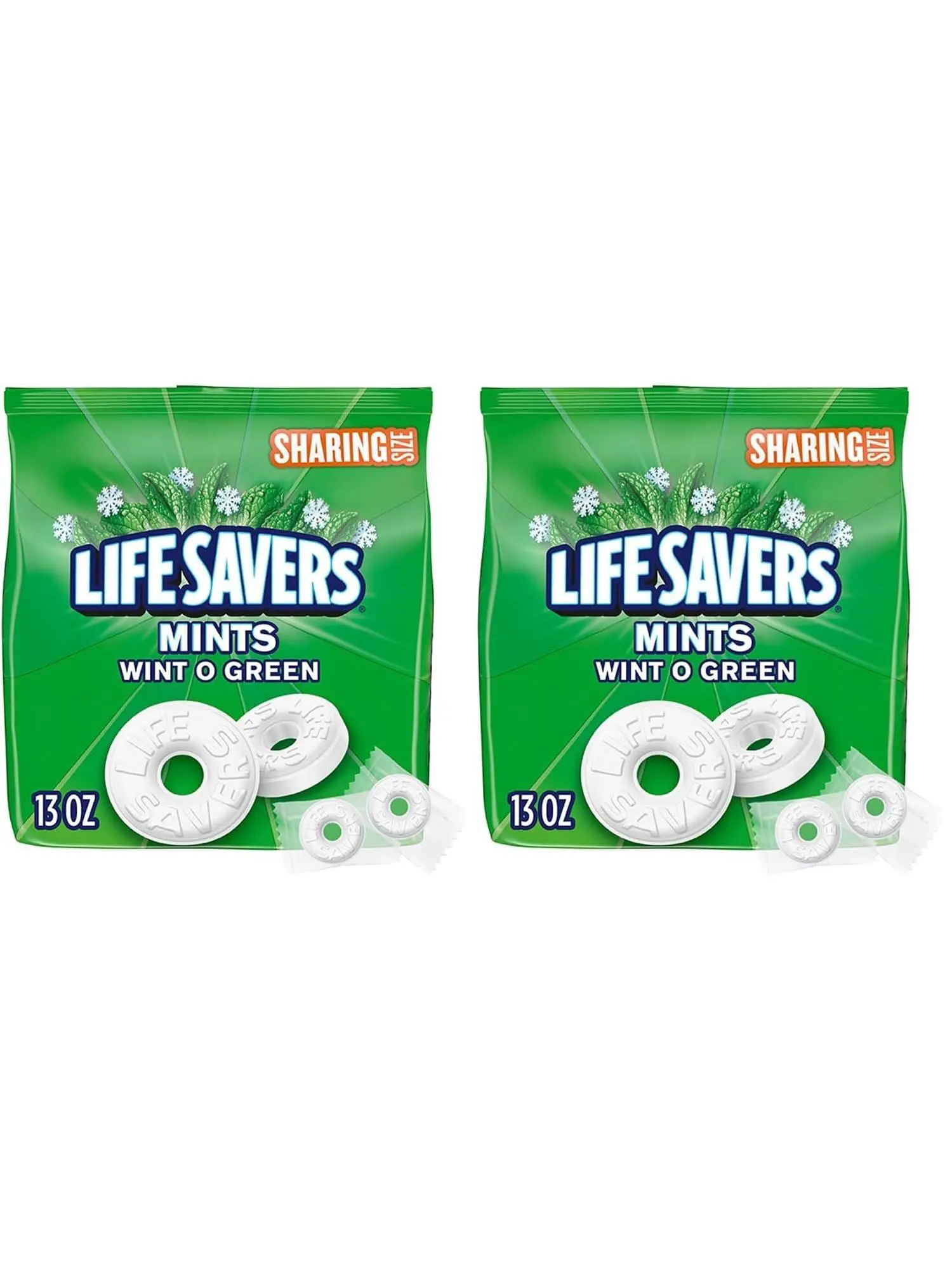 LIFE SAVERS Wint O Green Hard Mints, Individually Wrapped, Sharing, 13 oz | Cool wintergreen hard mints, great for sharing at the desk, commutes, travel and candy bowls, road trip, breath refreshment