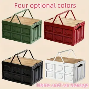 1 high-quality foldable plastic rectangular outdoor storage box with lid, car trunk organizer bag, multi-functional classic design suitable for Christmas and New Year picnics and camping