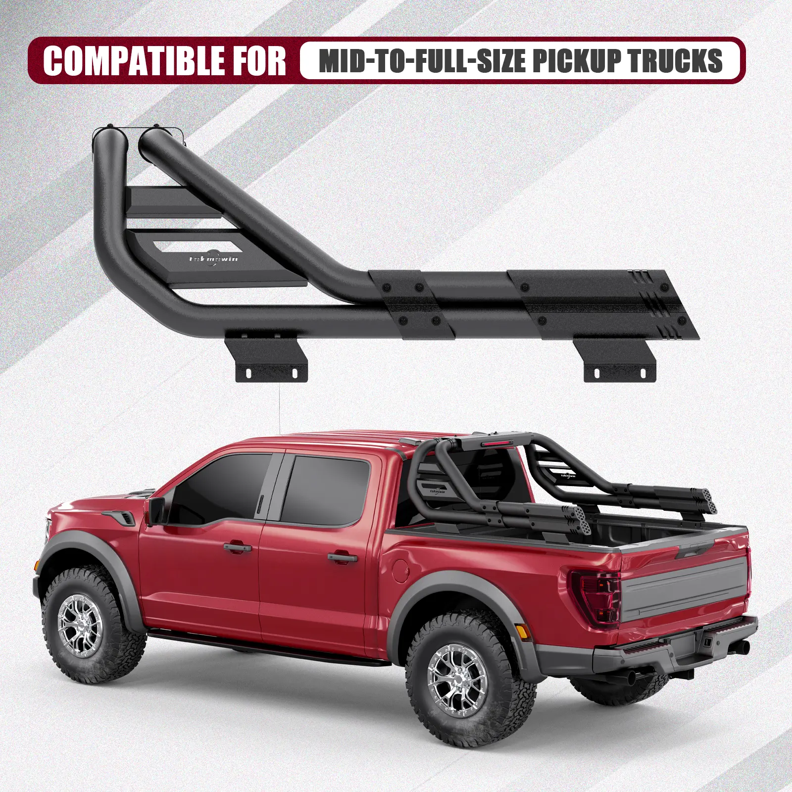Adjustable Truck Roll Bar with Cargo Carrier Basket - Roof Rack Chase Rack, Car Exterior Accessories, Accessories for Car, Truck Upgrades Fit for Ford F-150, Dodge Ram, GMC Sierra, Chevy Silverado, Ranger, Tundra, Frontier, Titan Full & Mid Size Pickups
