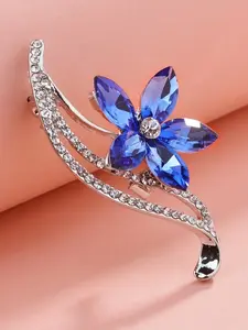 1 Pc New Style Blue Crystal Flower Brooch for Women, Fashionable Pin Accessory for Cardigans, Suits, Dresses, Anti-Slip & Fastening Use