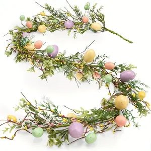 Artificial Easter Egg Wreath, 1 Count Colorful Easter Egg Wreath, Decorative Flower Wreath, Rustic Spring Vine Decoration for Holiday, Party & Table Centerpiece