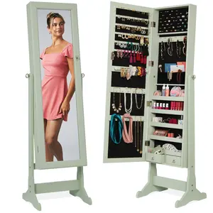 Best Choice Products Jewelry Armoire Cabinet, Full Length Mirror w/ Velvet Storage Interior, Lock
