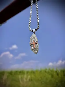 Feather Pendant with Copper Cross and complimentary 24-inch Stainless Steel Chain men’s women jewelry