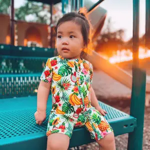 Bamboo Shorty Zippy Tropical Fruit Toddler Outfit Bodysuit - Soft Breathable Fabric with Double Zipper for Easy Diaper Changes