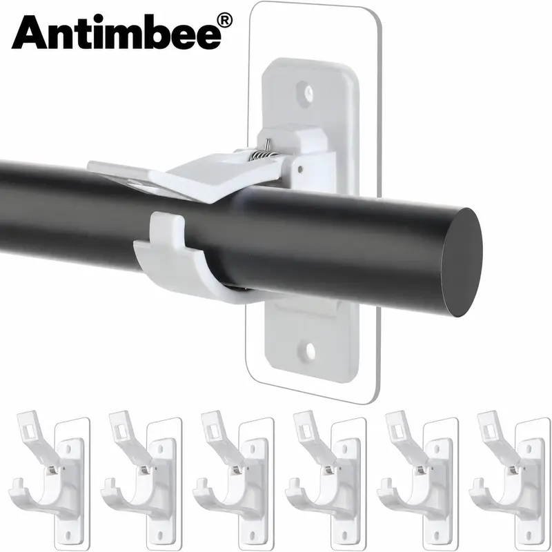 Antimbee Transparent Acrylic 6-Pack Heavy Duty Self-Adhesive Curtain Rod Holders Brackets - No Drill, Renter-Friendly, Damage-Free, Smooth Stainless Adhesion Hooks & Rails - Fits 0.5-1.18" Shower Rods, Towels for Apartments
