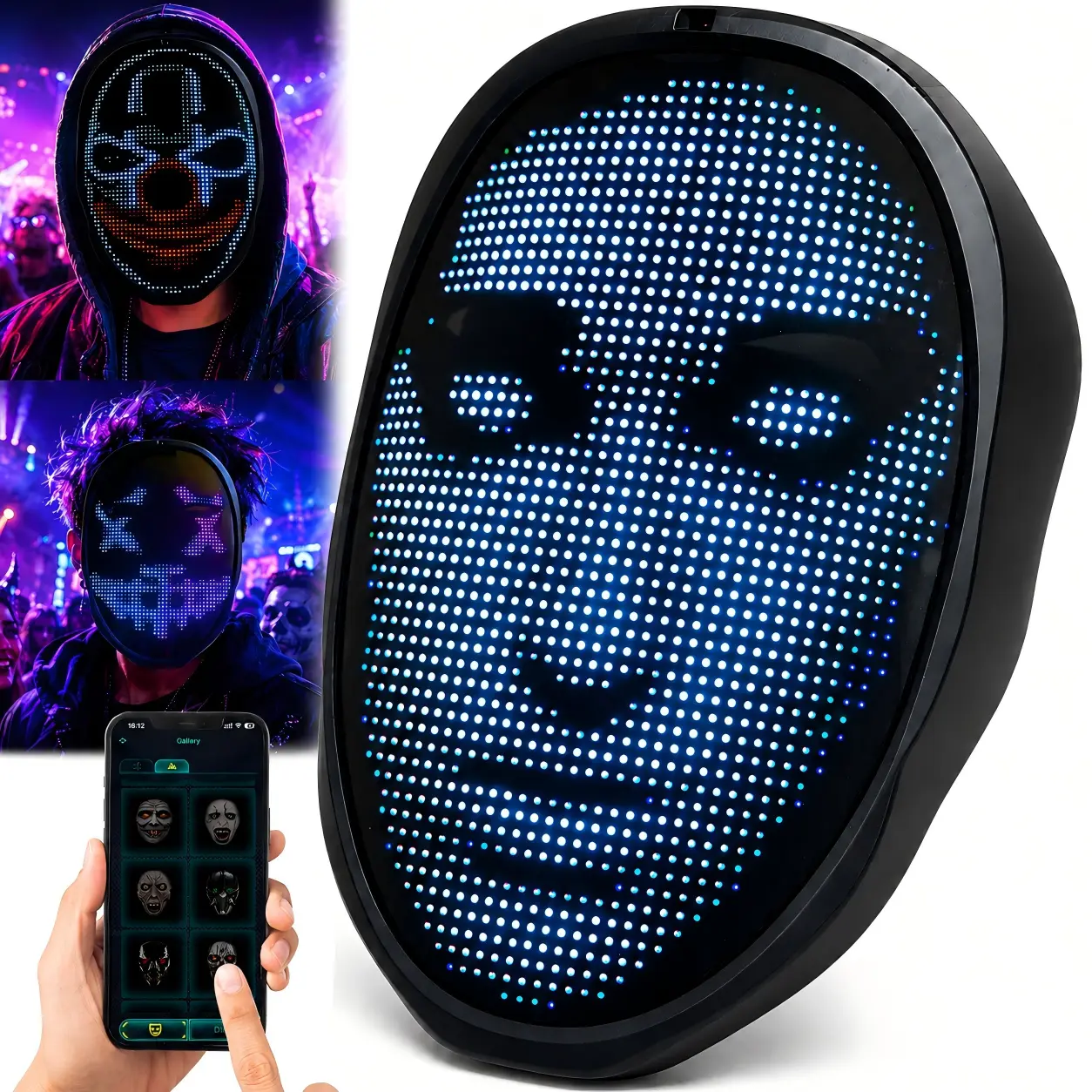 Play Toy Rechargeable Bluetooth LED Mask 115 Patterns LED Mask and Gloves Set, Interactive Fidget Toys for Halloween Cosplay Costume, Christmas Birthday Party, Masquerade, Music Festival, Carnival, Rave Party, Role Play, Gifts for Teens Boys Girls Adults