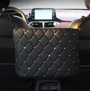 Universal PU Leather Car Seat Organizer with Handbag Holder, Interior Storage Bag for Phone, Wallet, Keys, Books & Accessories 