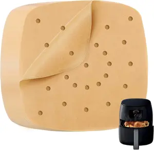 Katbite 200Pcs 6.5 Inch , Unbleached Square Liners, Heavy Duty Perforated Parchment Paper for Air Fryer, Steaming Basket, Bamboo Steamer, Oven Baking katbite