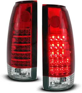 AmeriLite for 1988-1999 Chevy GMC Full Size C/K Pickup Truck Tahoe Suburban Crystal Red LED Replacement Tail Lights Assembly Pair - Passenger and Driver Side