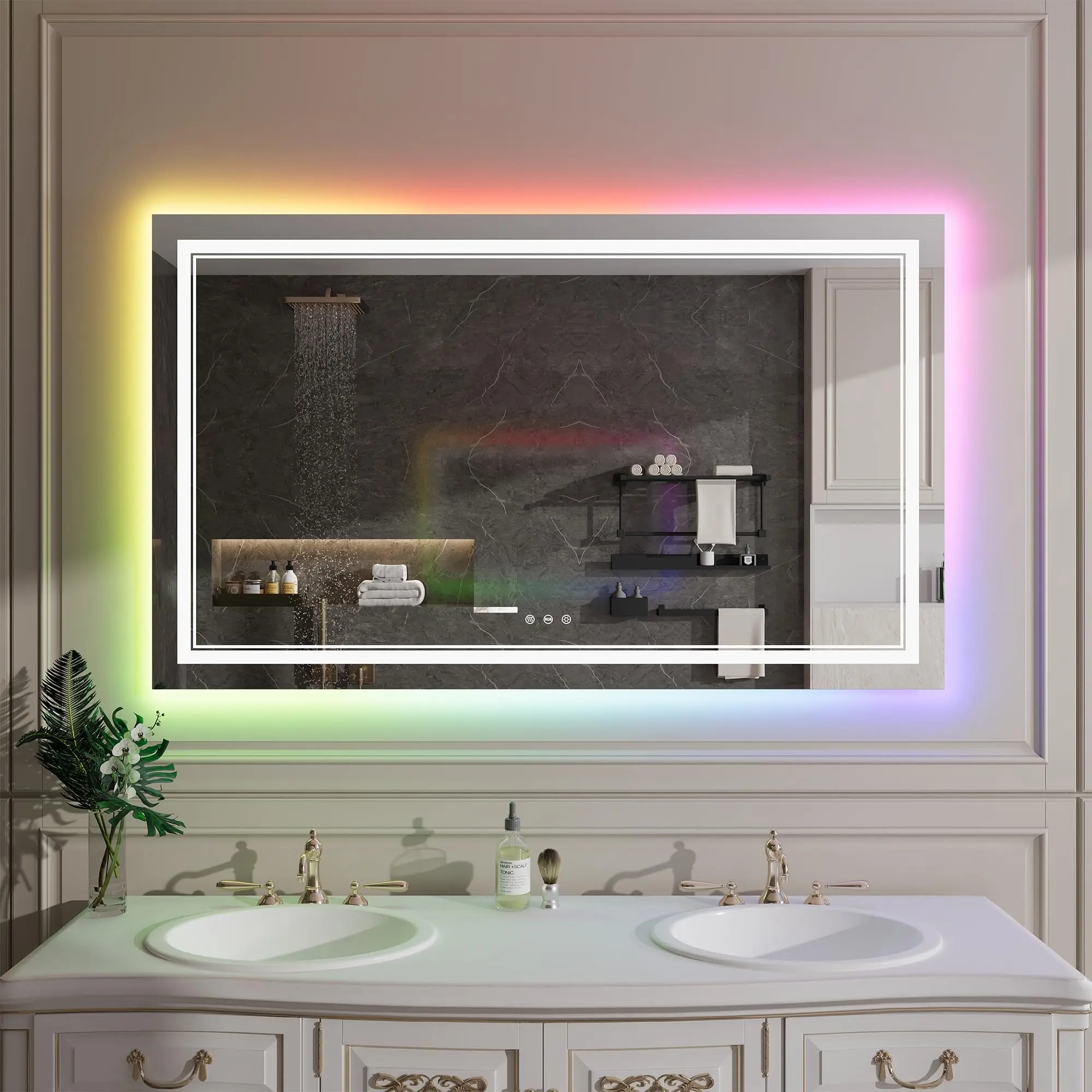 Garvee 60x36 RGB LED Mirror with IP54 Waterproof Rating, Anti-Fog and Shatter-Resistant Glass, Dimmable and Stylishly Backlit, Combining Practicality and Contemporary Style for Your Living Space