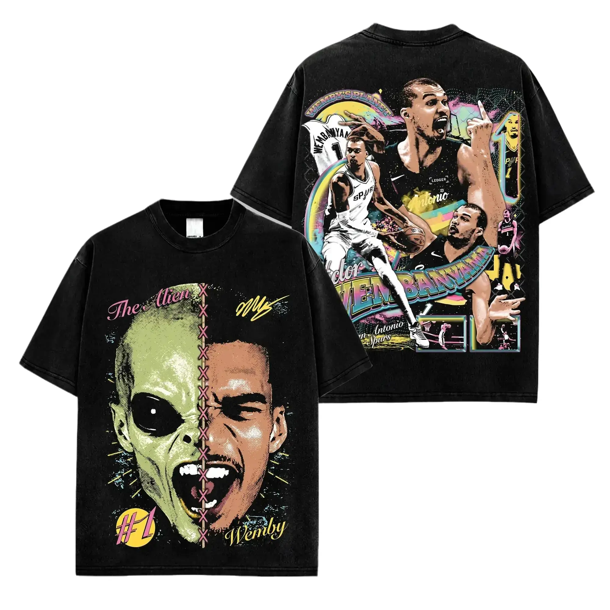 Oversized Basketball Print Men's T-Shirt - Vintage Washed Heavyweight 100% Cotton, Soft Unisex Casual Clothes, Short-Sleeve, Seamless, Plus Size (4XL,5XL) Streetwear Top