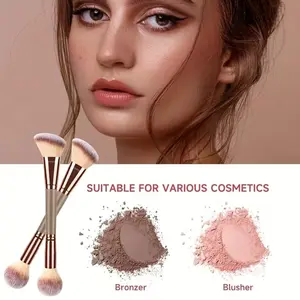 NEW 1Pc 2in1 Contour Blush Brush Soft Nylon Bristles ABS Handle for All Skin Types Face Cheek Makeup Powder Tool Kit