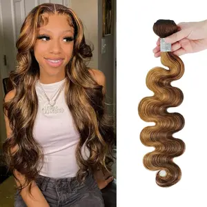 Odbe Hair 4/27 Highlight  Honey Blonde Body Wave 4/27 Ombre Body Wave Bundles 12A Brazilian Virgin Human Hair 12–30 Inch Sew In Hair Extensions Hair Weft