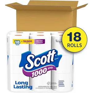 1000 Toilet Paper, 18 Rolls, 1-Ply, Septic-Safe, 1000 Sheets per Roll - Bath