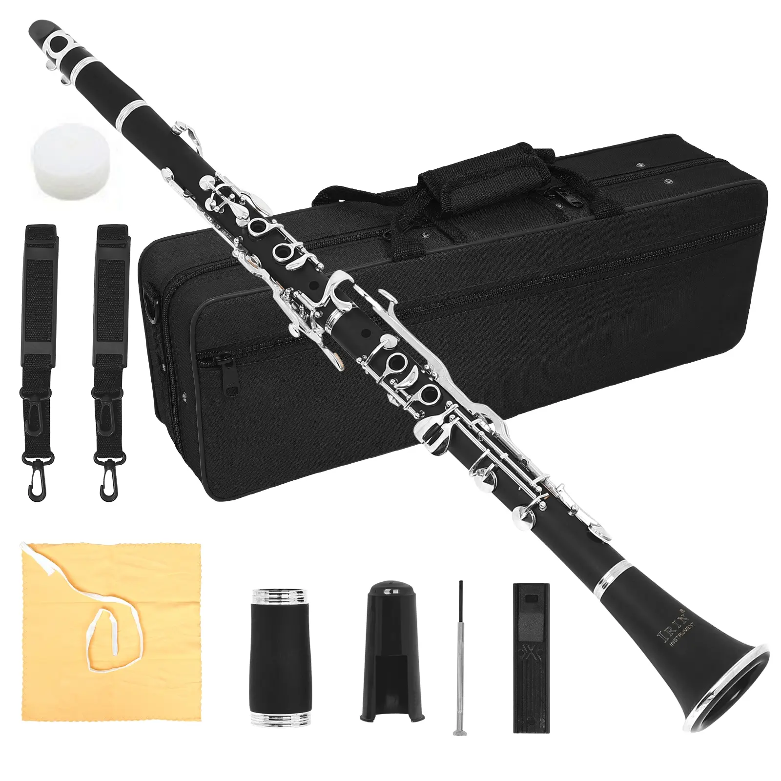 Irin Single Reed Clarinet G Key, German System, Ebony Wood Body, 17 Keys, Paper Box Packaging, Ideal for Music Lovers, Handheld